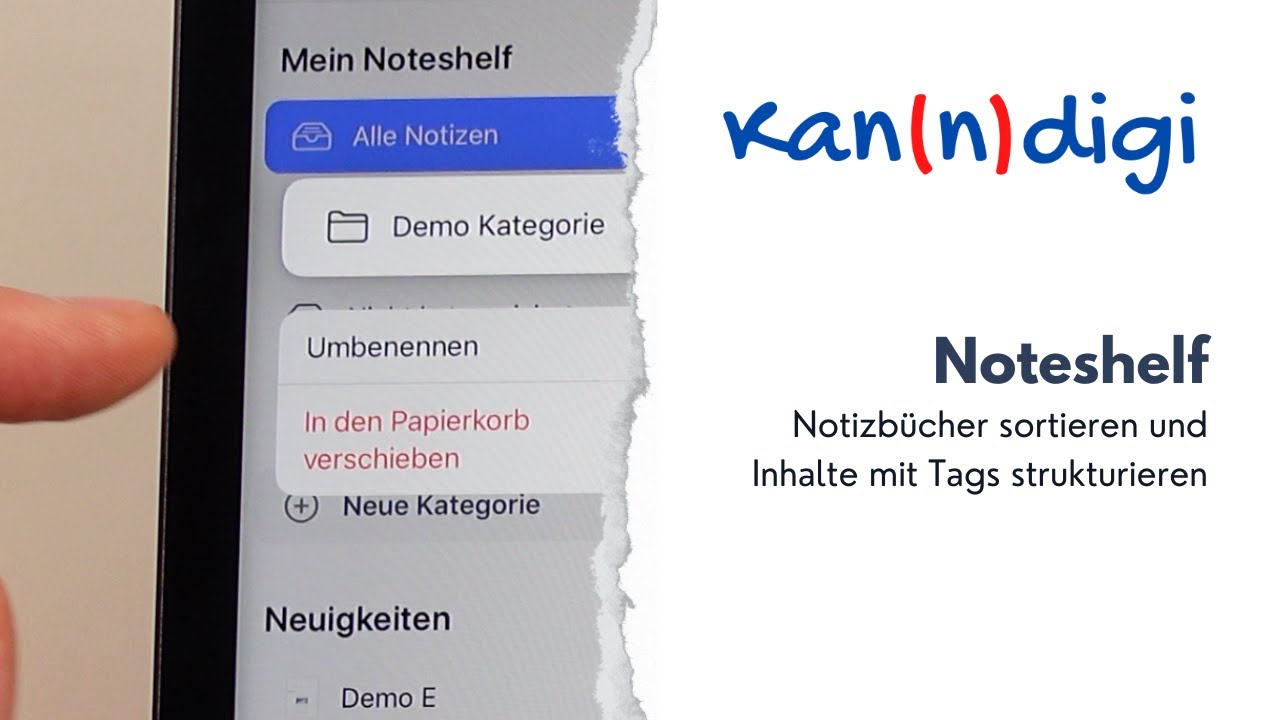 Noteshelf Notizbücher organisieren, Tags und Lesezeichen