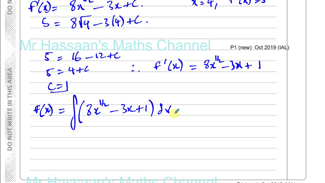 EDEXCEL IAL WMA11 01 P1 new OCT 2019 Q11 Equations of Tangents, Integration, Second differentials