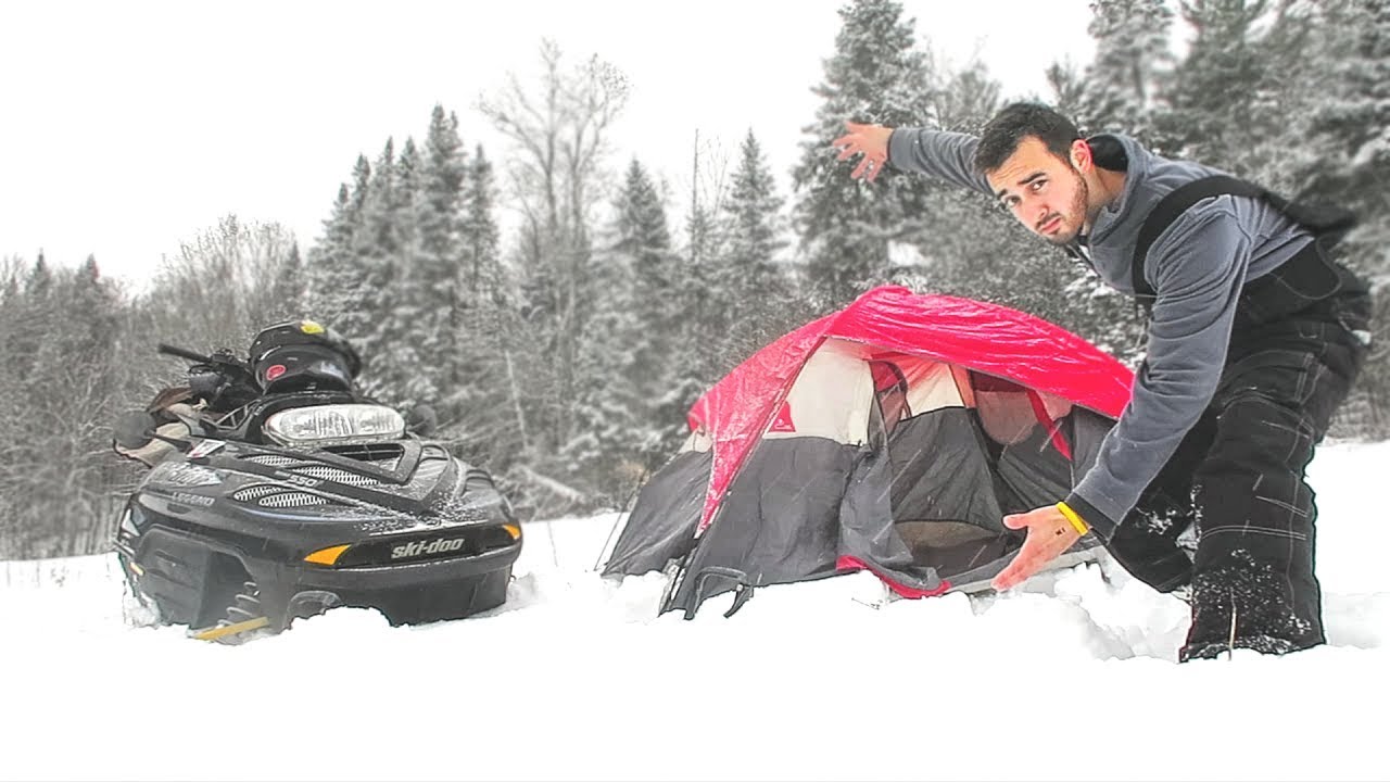 SOLO SNOWMOBILE CAMPING!!! | (Olight S1R Baton II)