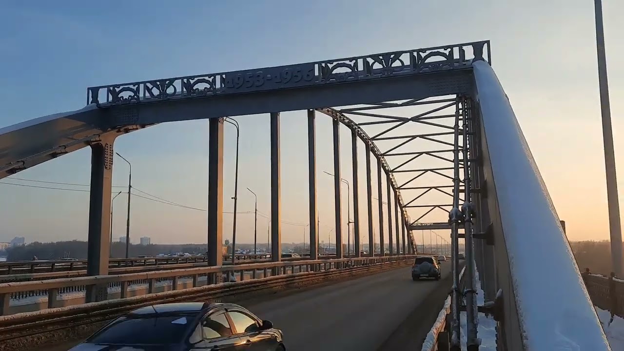 09 01 2027 УФА НОВЫЙ АРОЧНЫЙ МОСТ В ГОРОДЕ НАД РЕКОЙ БЕЛАЯ МОНУМЕНТ ЗАКАТ СОЛНЦЕ