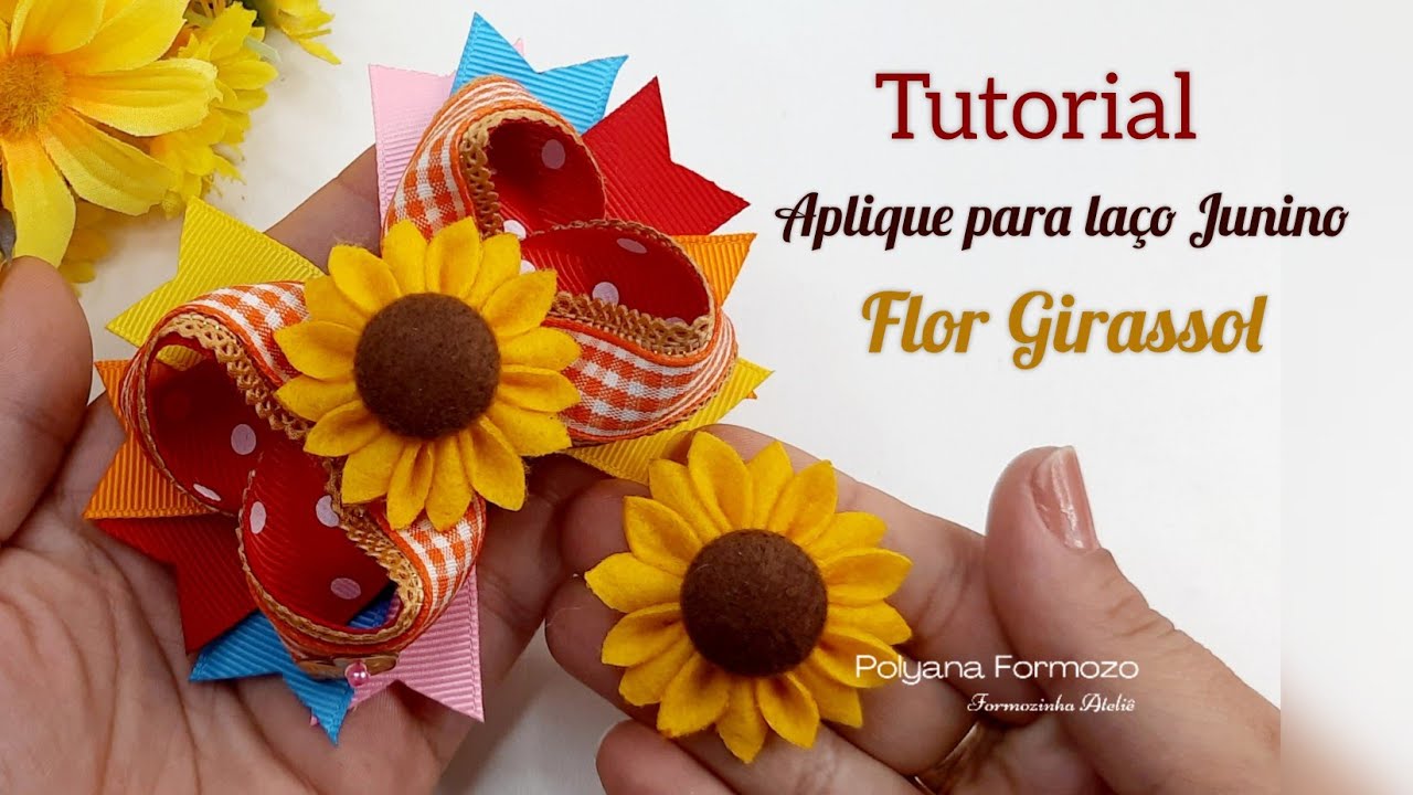 Girassol de Feltro para aplique de Laço Festa Junina/São João By Polyana Formozo