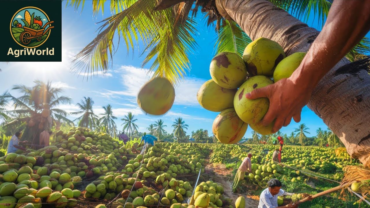 How Thai Farmers Cultivate and Harvest Coconuts | Thailand Coconut Farming & Production