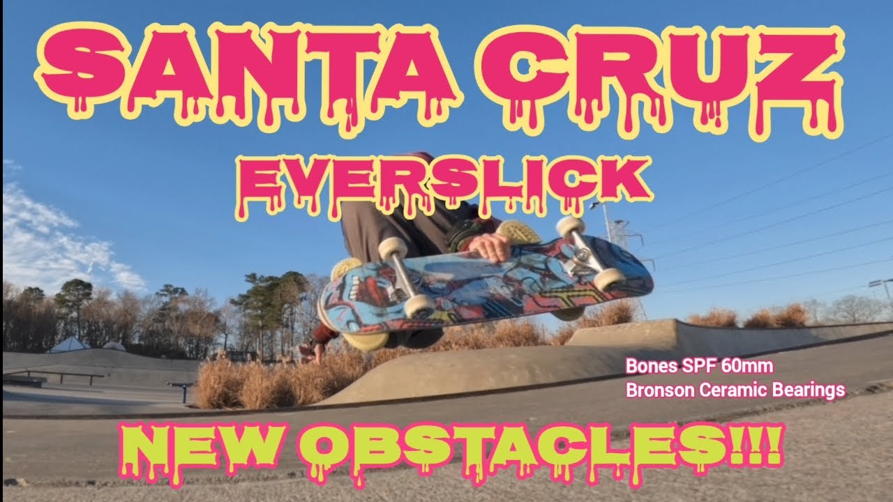 Skatepark Gap Board Slide, Backside Airs, Grinds, Vert Drop on Santa Cruz Everslick  Bones Wheels 