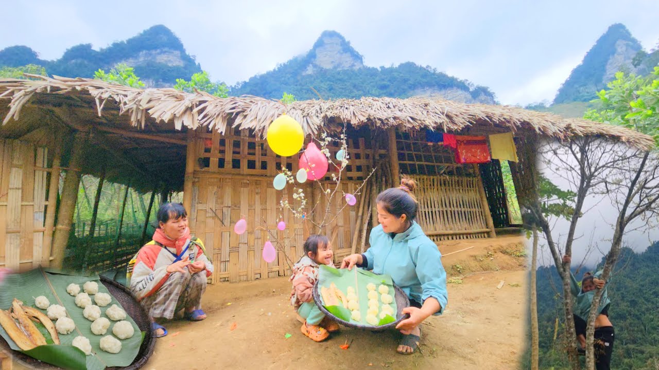 Single mother - poor family celebrates Tet with her children, happy new year