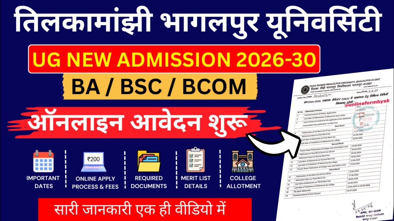 TMBU UG New Admission 2026-30 | BA/BSc/BCom Admission 2026 Started | TMBU UG Admission date 2026-30