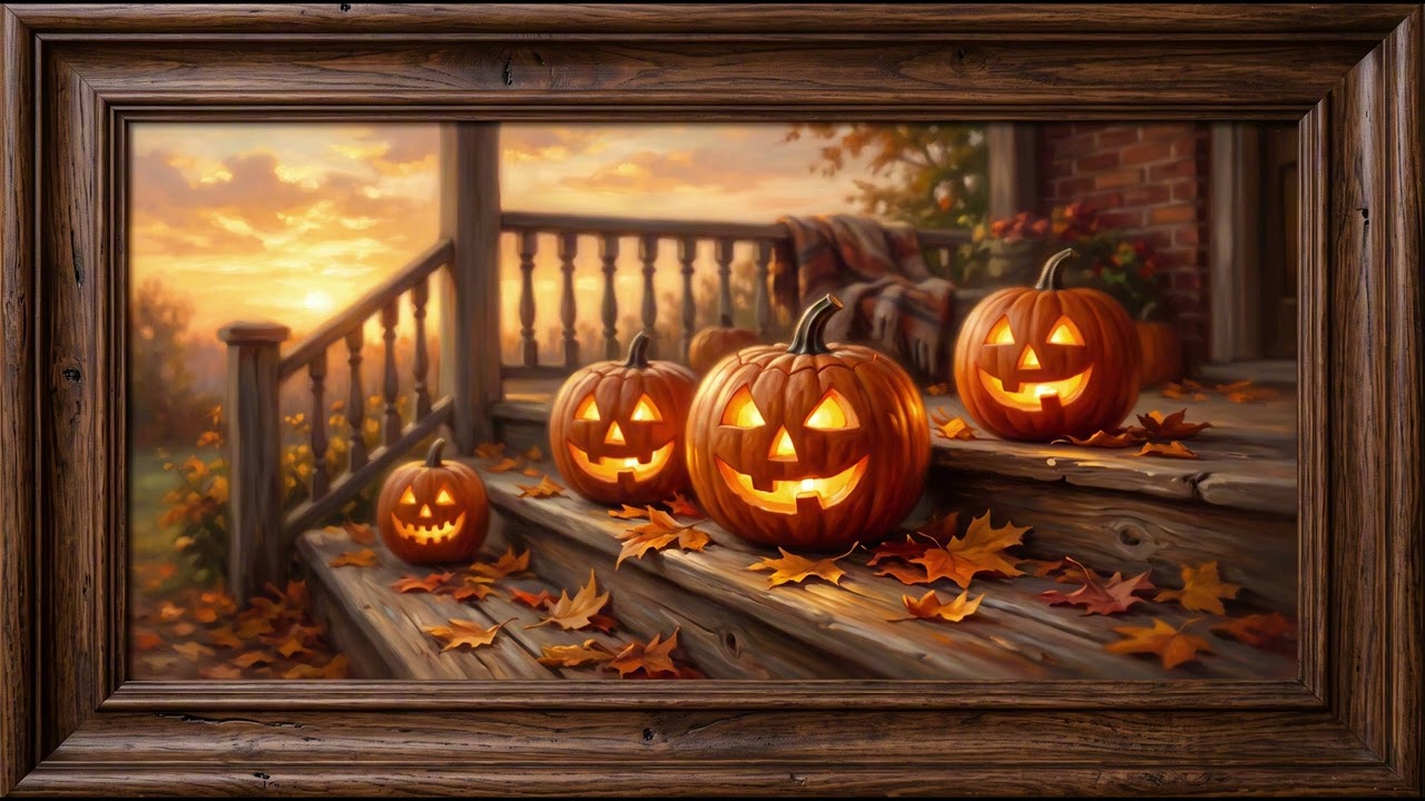 Glowing Pumpkin Lantern Painting | Frame TV Art 4K Wallpaper 2 Hour Screensaver