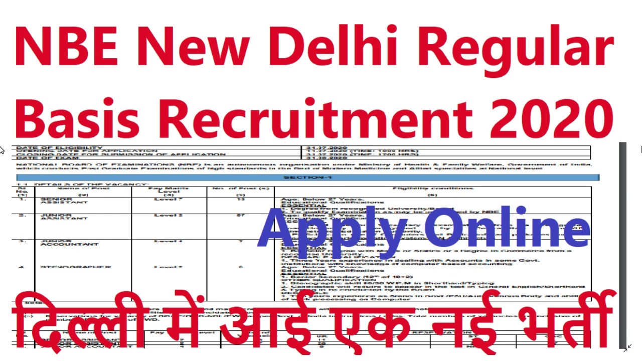 NBE New Delhi Regular Basis Recruitment 2020, Government Job in Delhi, Apply Online