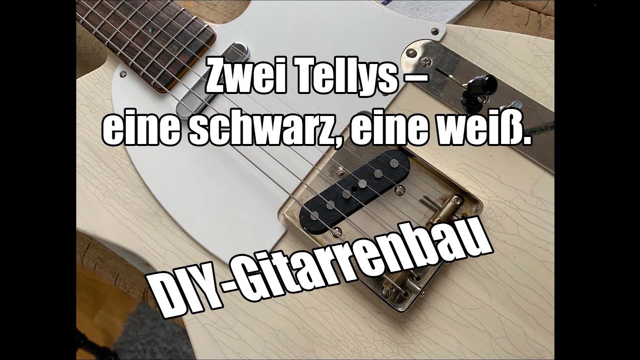 Zwei Tele-Style-Gitarren im Eigenbau, eine White Guard und eine schwarze Variante