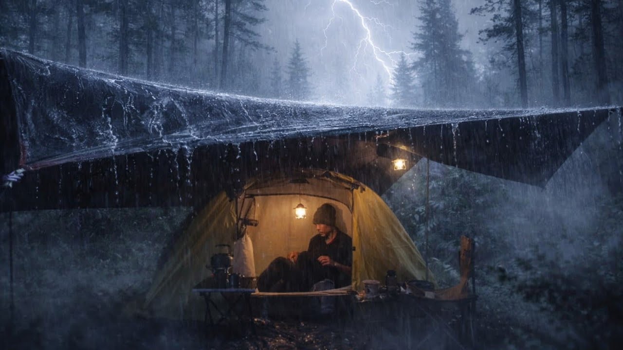 Peaceful Thunderstorm Camping | Alone Under Heavy Rain