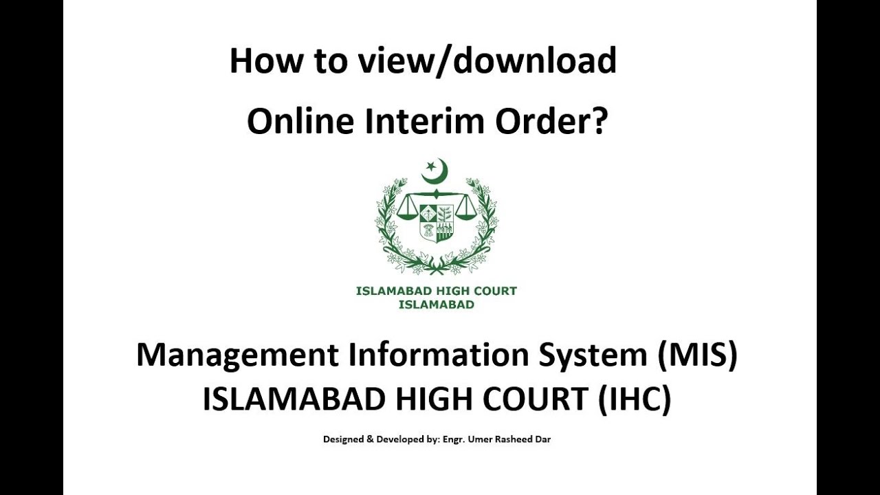 How to get Interim Order from Management Information System (MIS), Islamabad High Court (IHC).