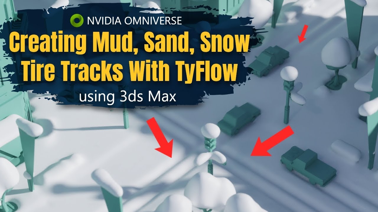 Snow, Sand, Mud Tire Tracks Deformation in Tyflow, 3ds Max, and rendering in Nvidia Omniverse Create