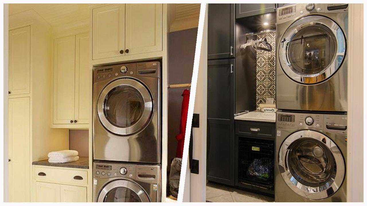 75 Small Laundry Room With A Stacked Washer/dryer Design Ideas You'll Love ♡