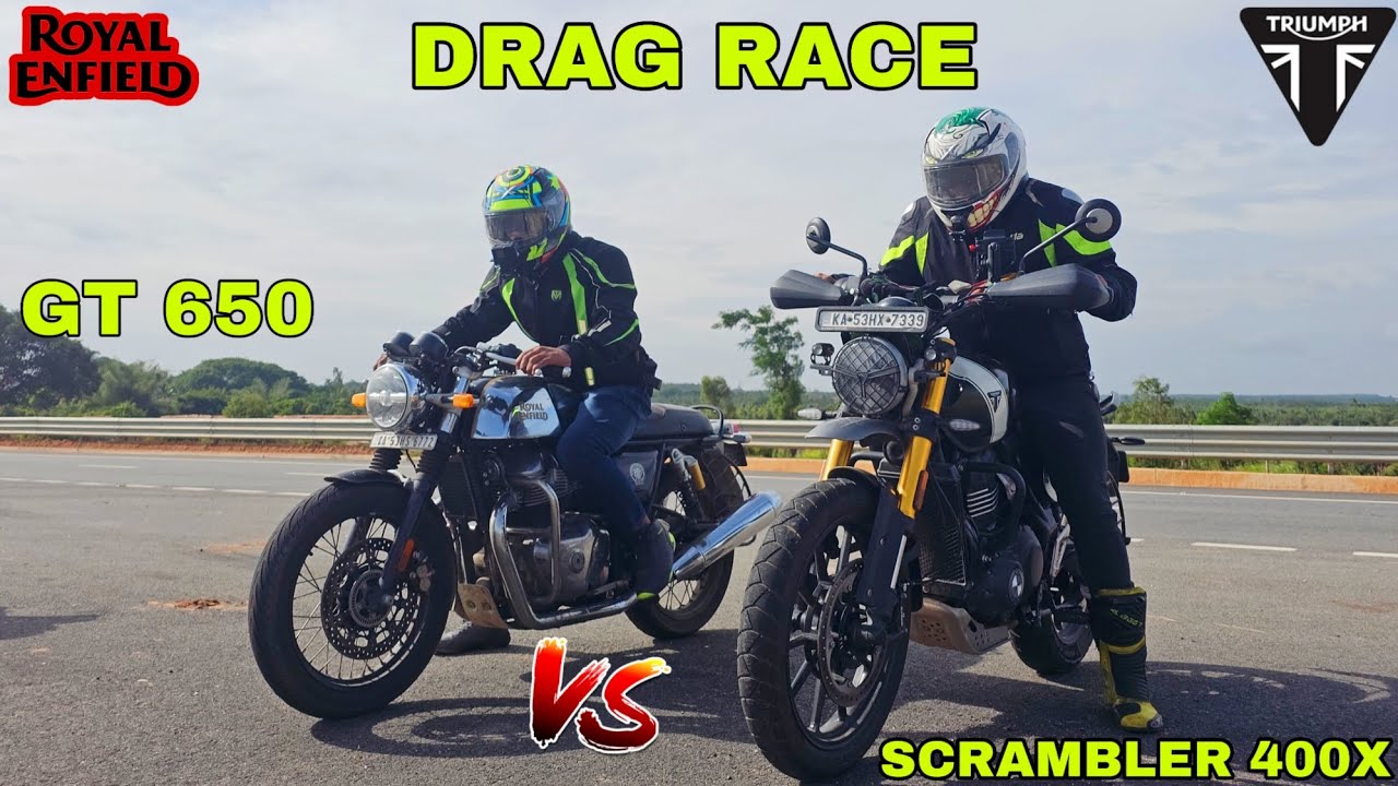 TRIUMPH SCRAMBLER 400X VS ROYAL ENFIELD GT 650 DRAG RACE 