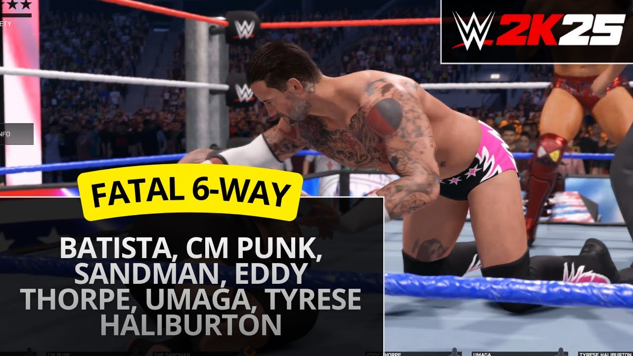 WWE 2K25 – Batista, CM Punk, Sandman, Eddy Thorpe, Umaga, Tyrese Haliburton (6-Way)