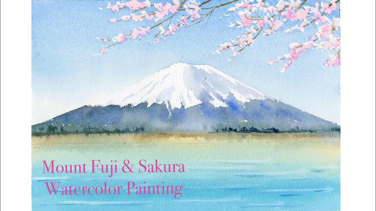 Painting Mount Fuji Sakura in Watercolor - 治癒地畫富士山與櫻花水彩畫