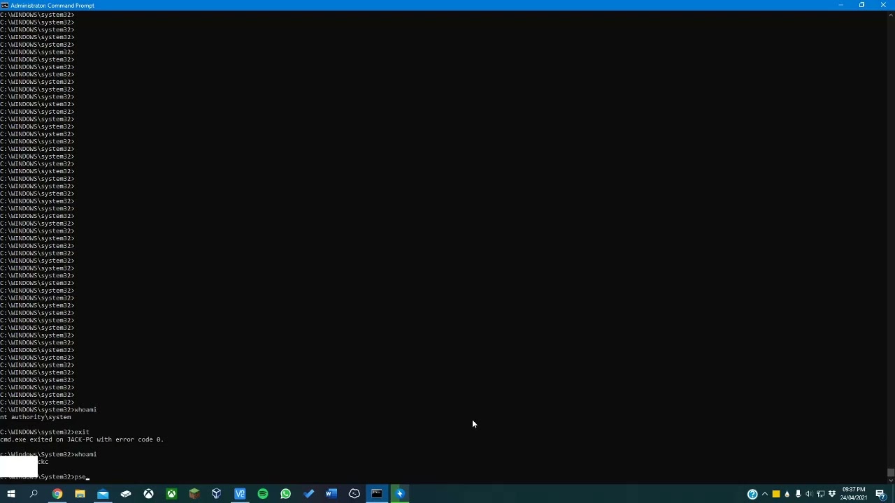 How to run a command as system with psexec in windows 10