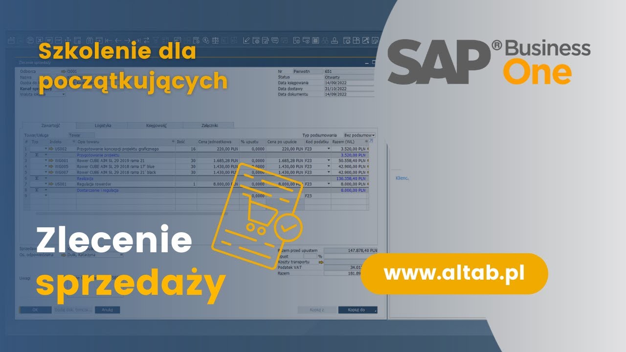 Szkolenie SAP B1: Moduły - Sprzedaż - Zlecenie sprzedaży