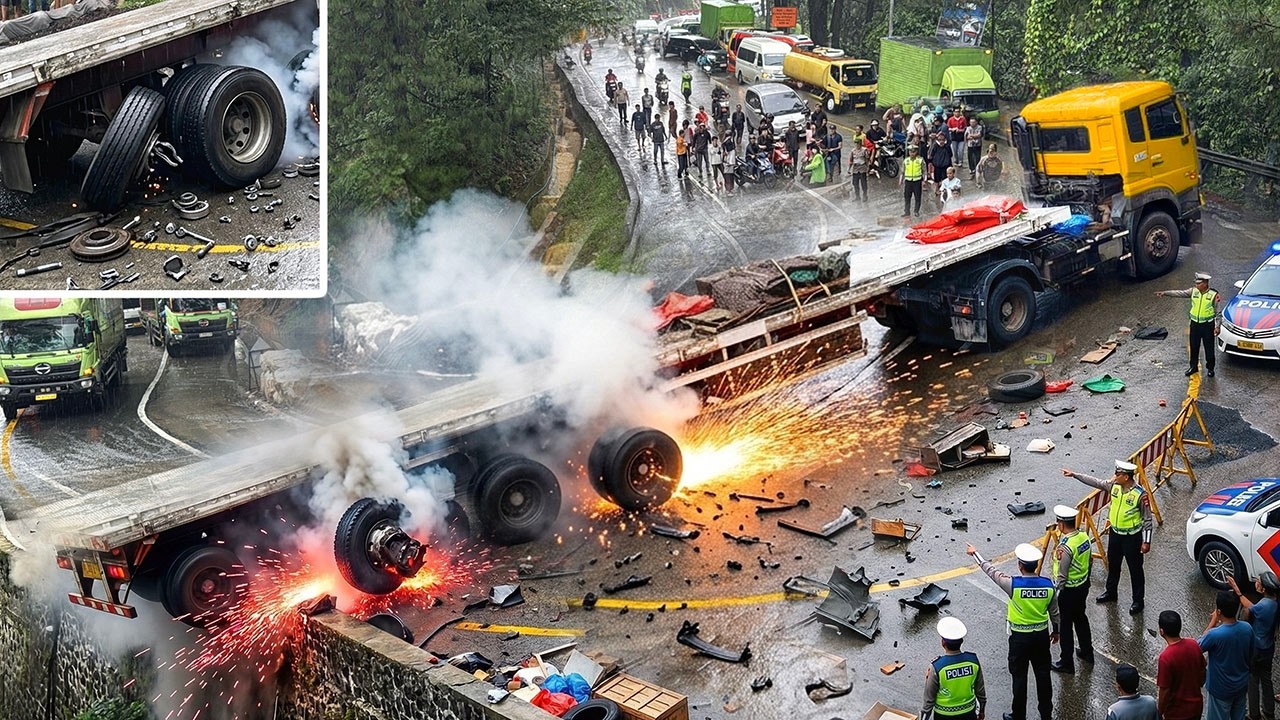 DRAMATIS !!! MUSTAHIL BISA LEWAT, Detik Detik Mengerikan Truk Trailer Patah Per di Sitinjau Lauik