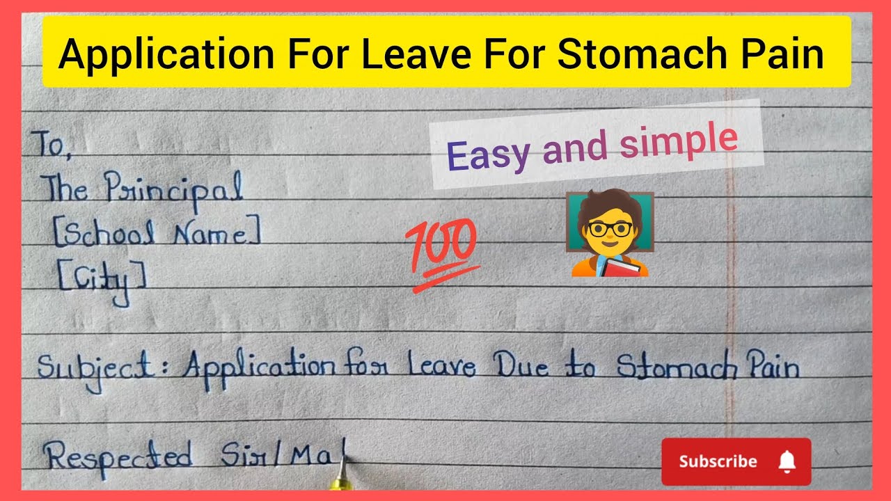 Application for Leave Due to Stomach Pain | Sick Leave Application for School | English Handwriting 
