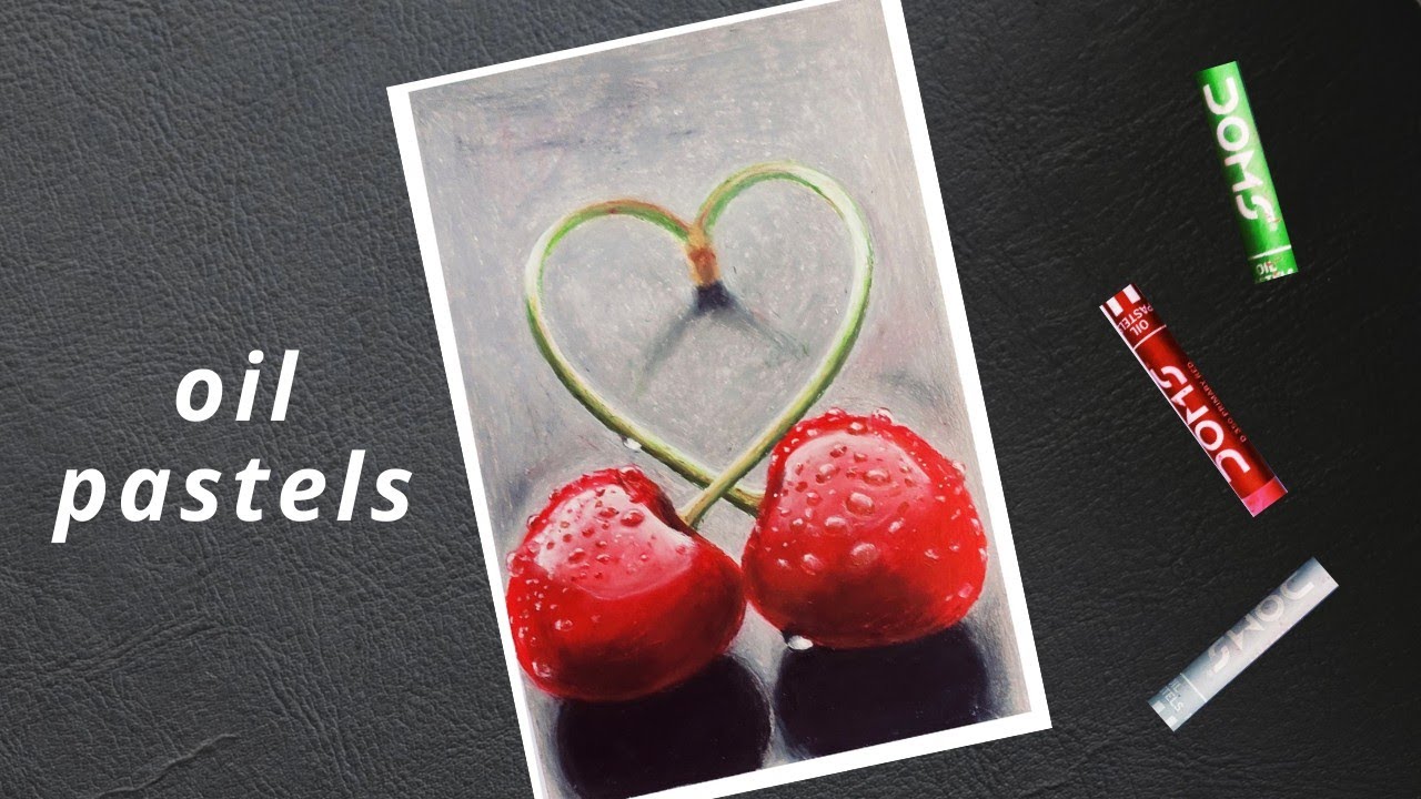 how to draw easy cherry  step by step with oil pastel /🍒 cherry draw with beginner/ oil pastel