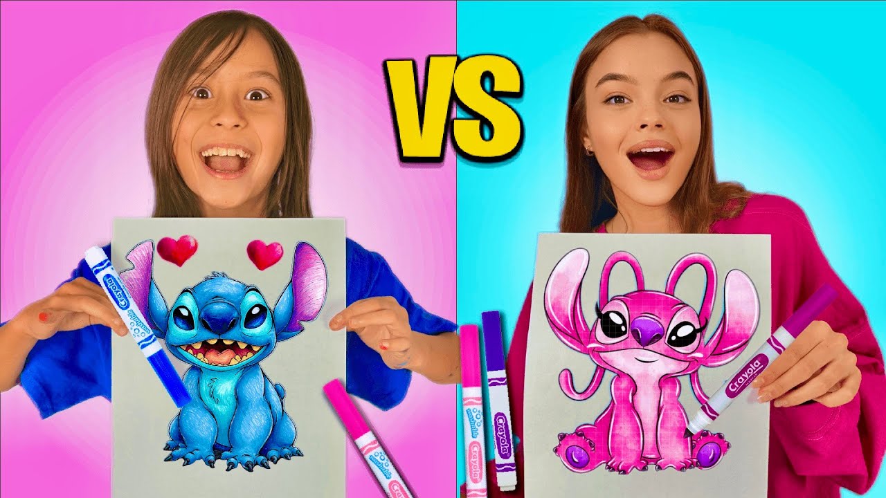 STITCH VS ANGEL ! Quem Pinta Melhor Usando S&oacute; 3 Cores!