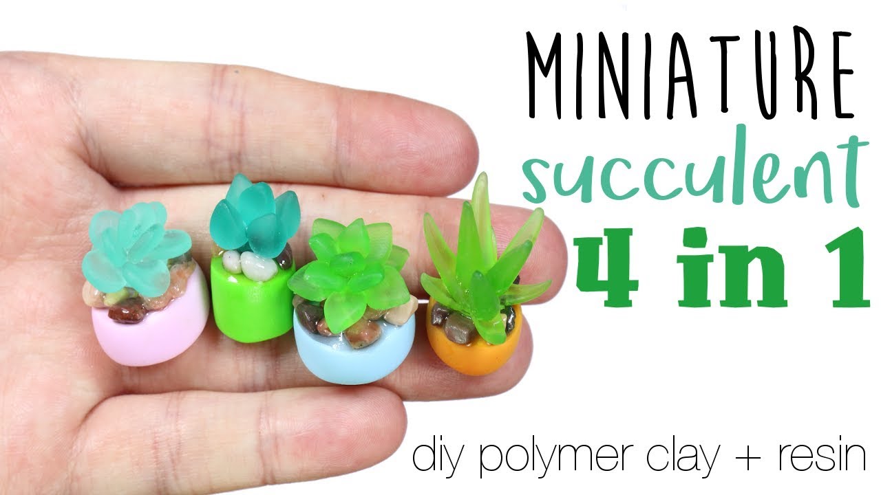 How to DIY 4-in-1 Miniature Succulents Polymer Clay/Resin Tutorial