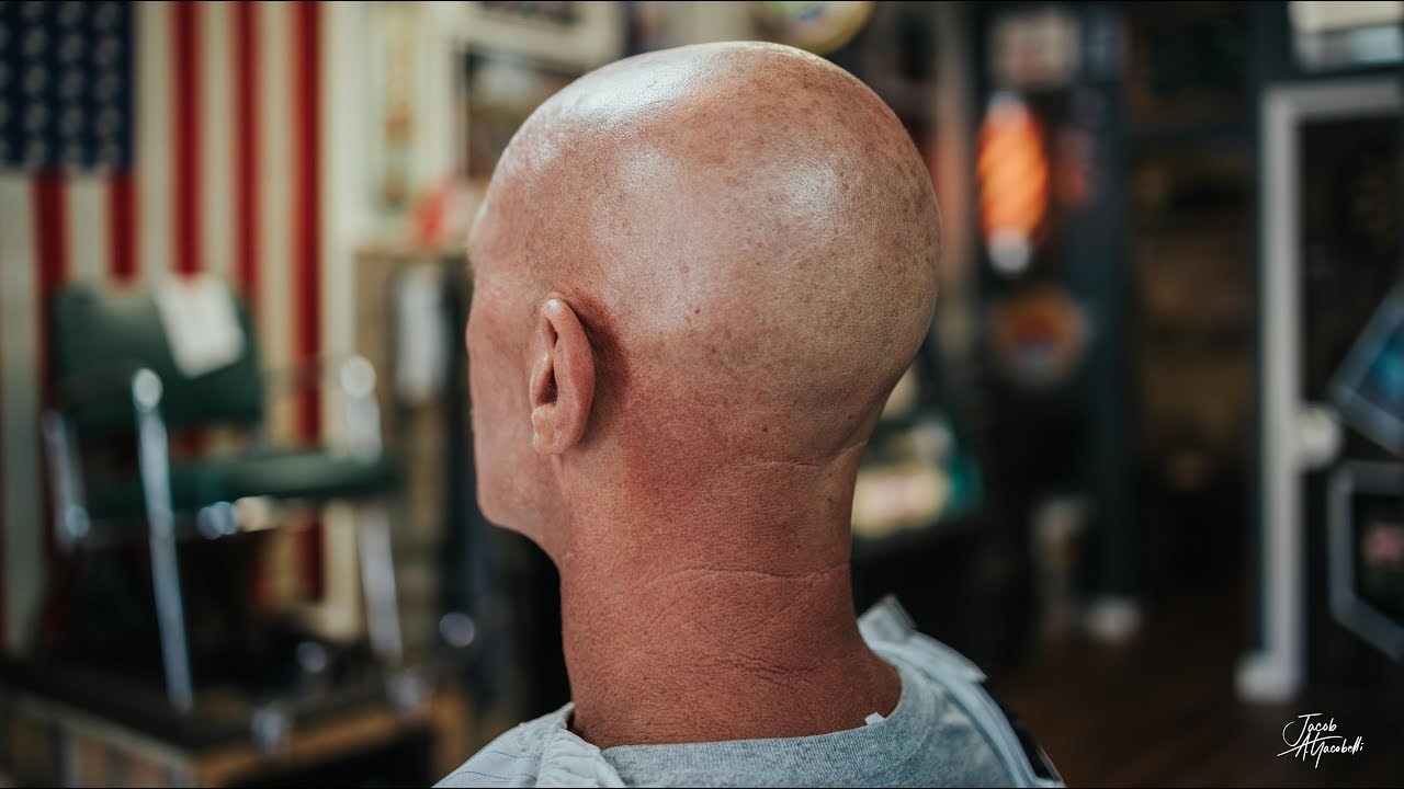 Hot towel & hot lather head shave ( Straight Razor Shave)