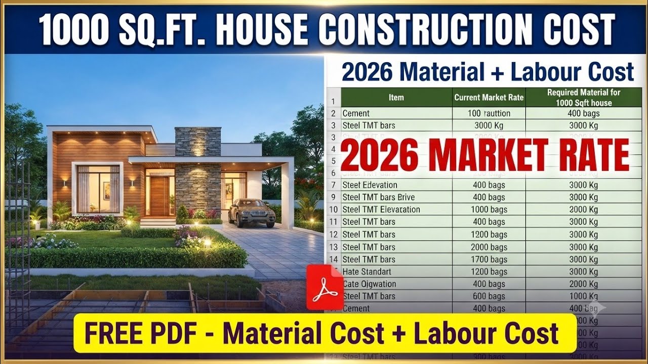 1000 Sq Ft House Construction Cost 2026&ndash;2027 | Material Cost + Labour Cost | House Cost Breakdown