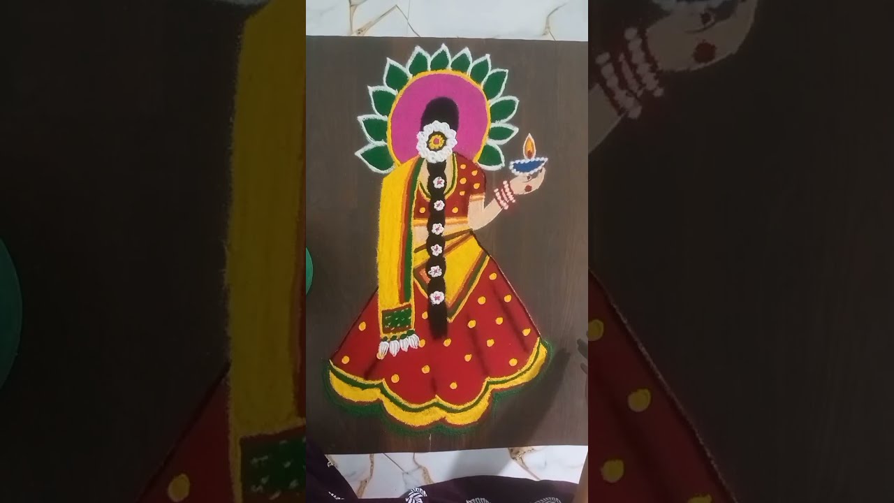  अगदी सोप्या पद्धतीने मकर संक्रांतीला भोगीला काढण्यासाठी सुंदर आकर्षक लेडी रांगोळी 4/4 ठिपक्यांची 