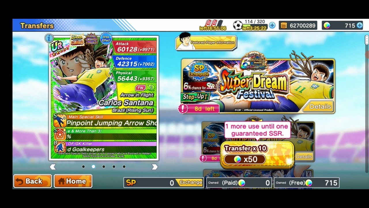 Captain Tsubasa Dream Team SDF Santana Analiz Transfer Ve Etkinlikler Klab Db Yağdırıyor