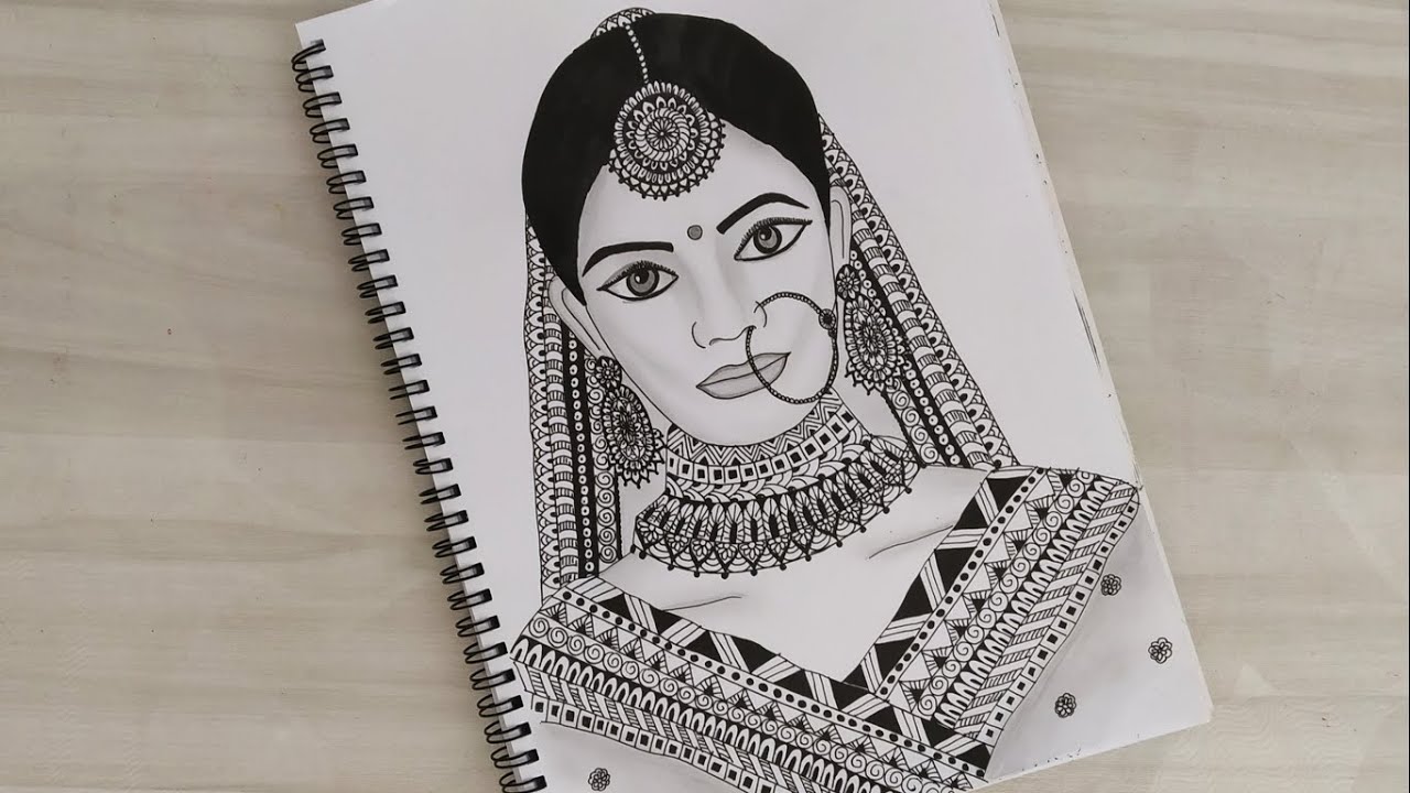 How to draw mandala art of an Indian bride | Princess | Zentangle art | Doodle art | Quick drawing