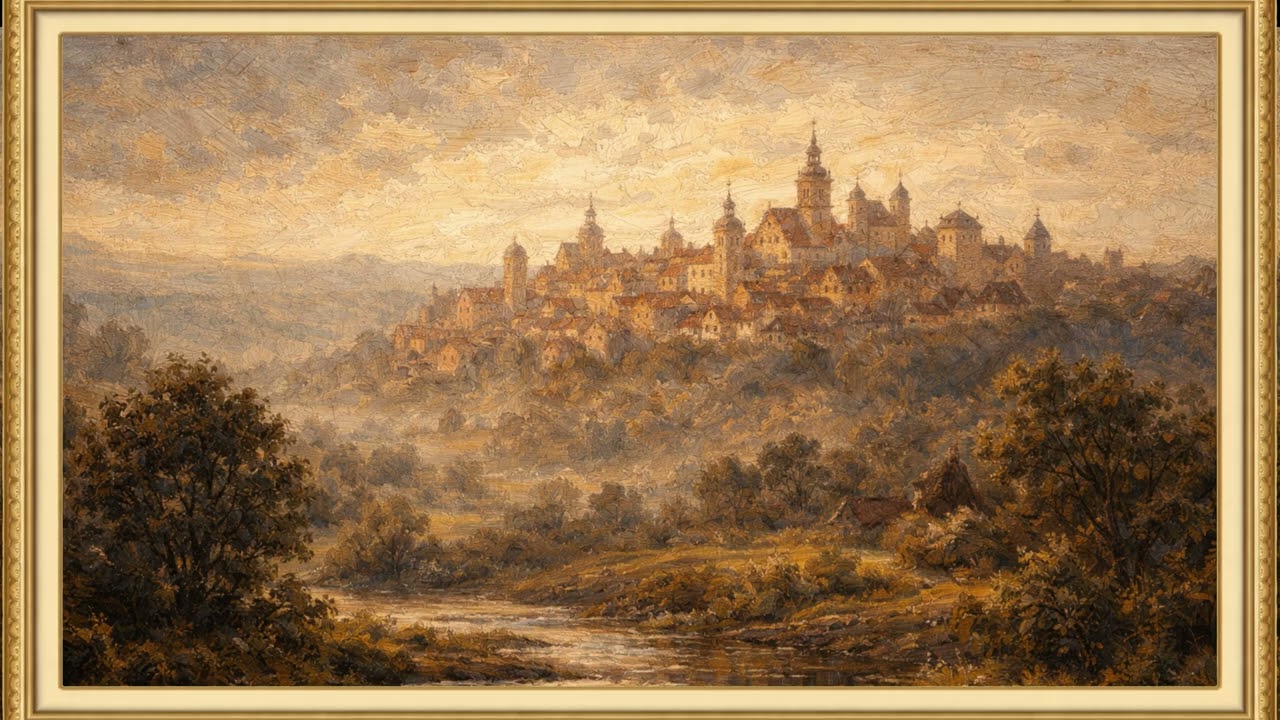 Golden Hilltop Town Art 4K | 2 Hours | Art Framed Screensaver | Art for Your TV