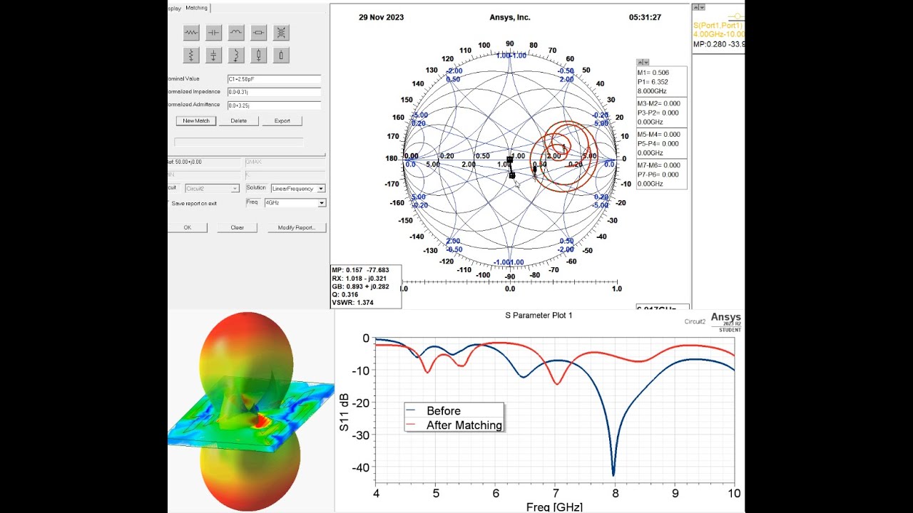 How to use Smith Chart to create a Matching Impedance Netowrk with Ansys HFSS Student Version