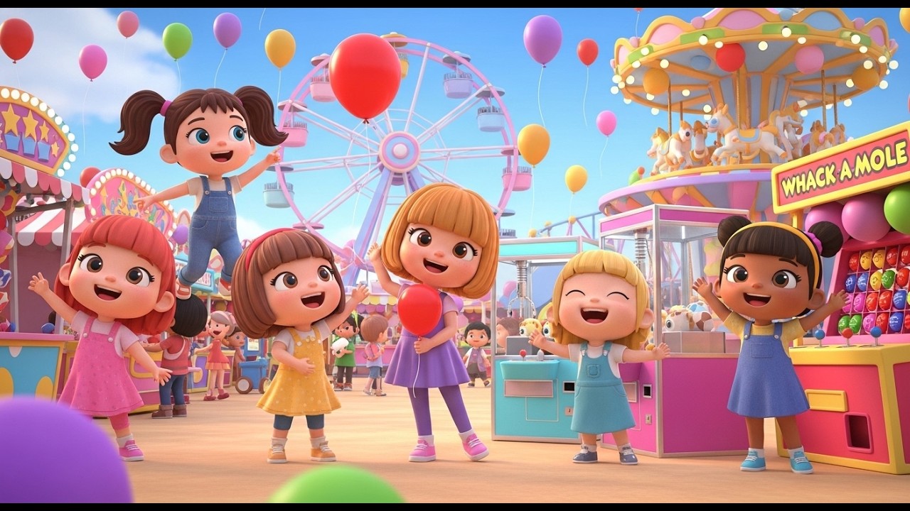 Five Little Girls Go to Funland | Popular Nursery Rhyme For Kids | Sing Along With Kids