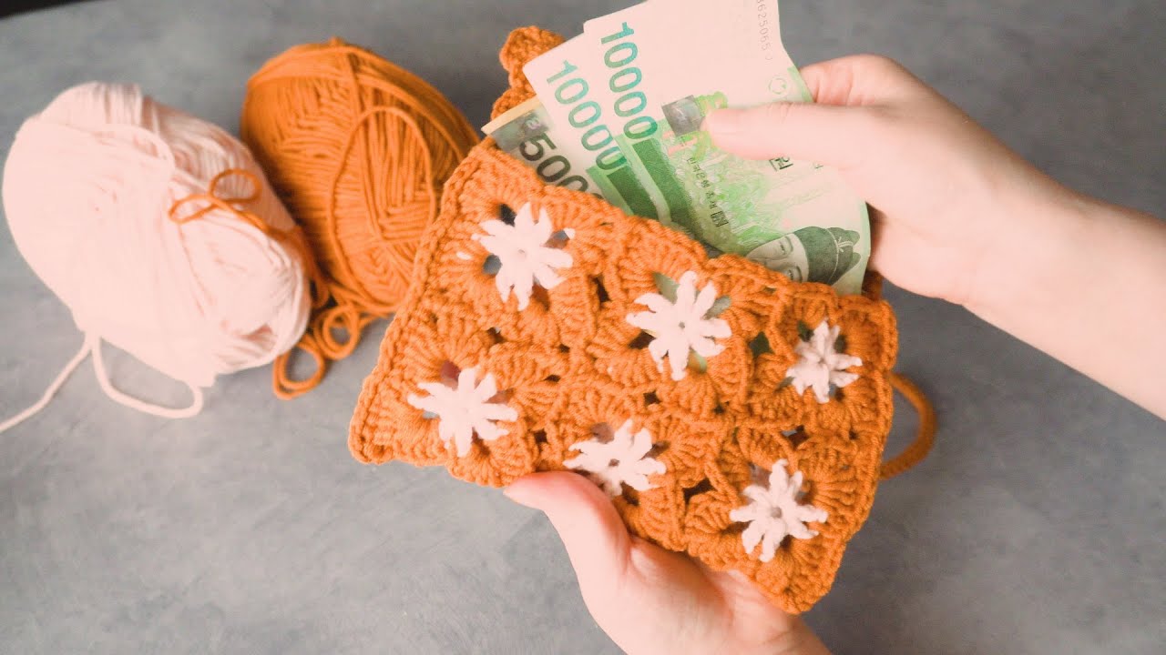 [코바늘 파우치]  지폐나 브러쉬 수납이 가능한 클러치형 파우치 뜨기 ㅣcrochet clutch