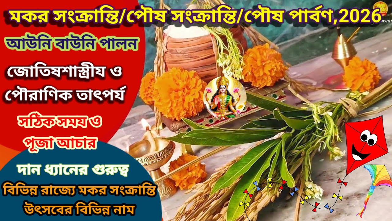 শুভ মকর সংক্রান্তি উৎসব-২০২৬# তারিখ ও সময,পুজানিয়ম/আউনি বাউনি,পৌরাণিক তাৎপর্য দানধ্যান@Sampurna.Soma