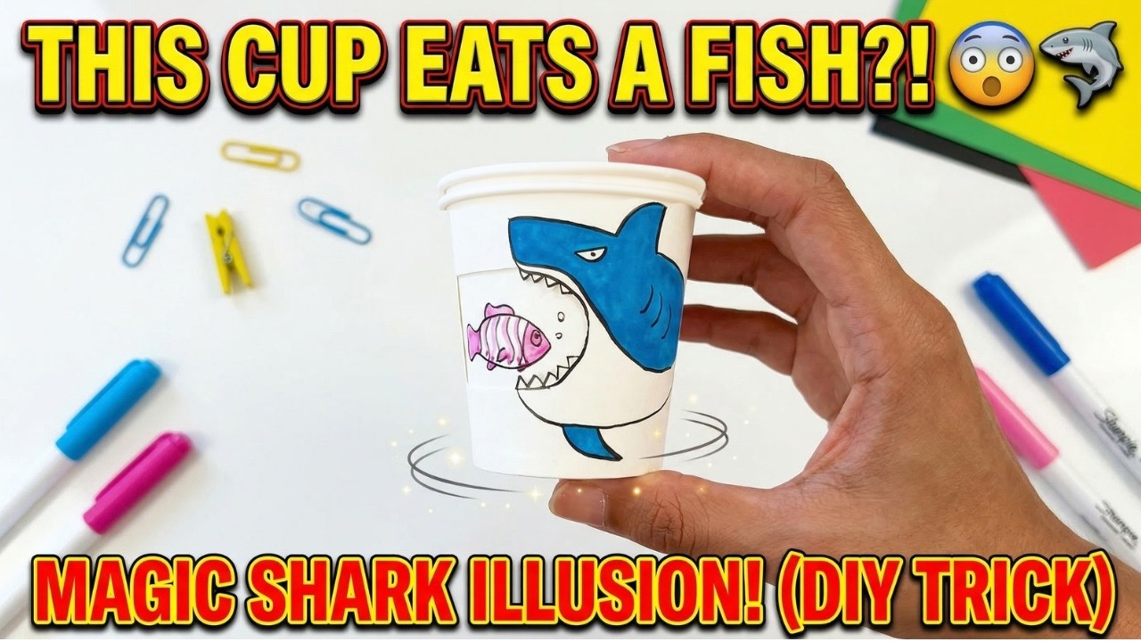 Этот бумажный стаканчик ест рыбу?! 🦈 Умопомрачительная самодельная иллюзия акулы