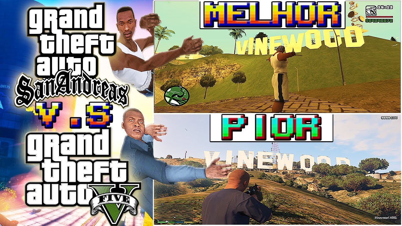 COMPARANDO GTA SA e V (DIFERENÇAS, SEMELHANÇAS, TODAS AS VERSÕES/VERSÃO, VS, QUAL O MELHOR)