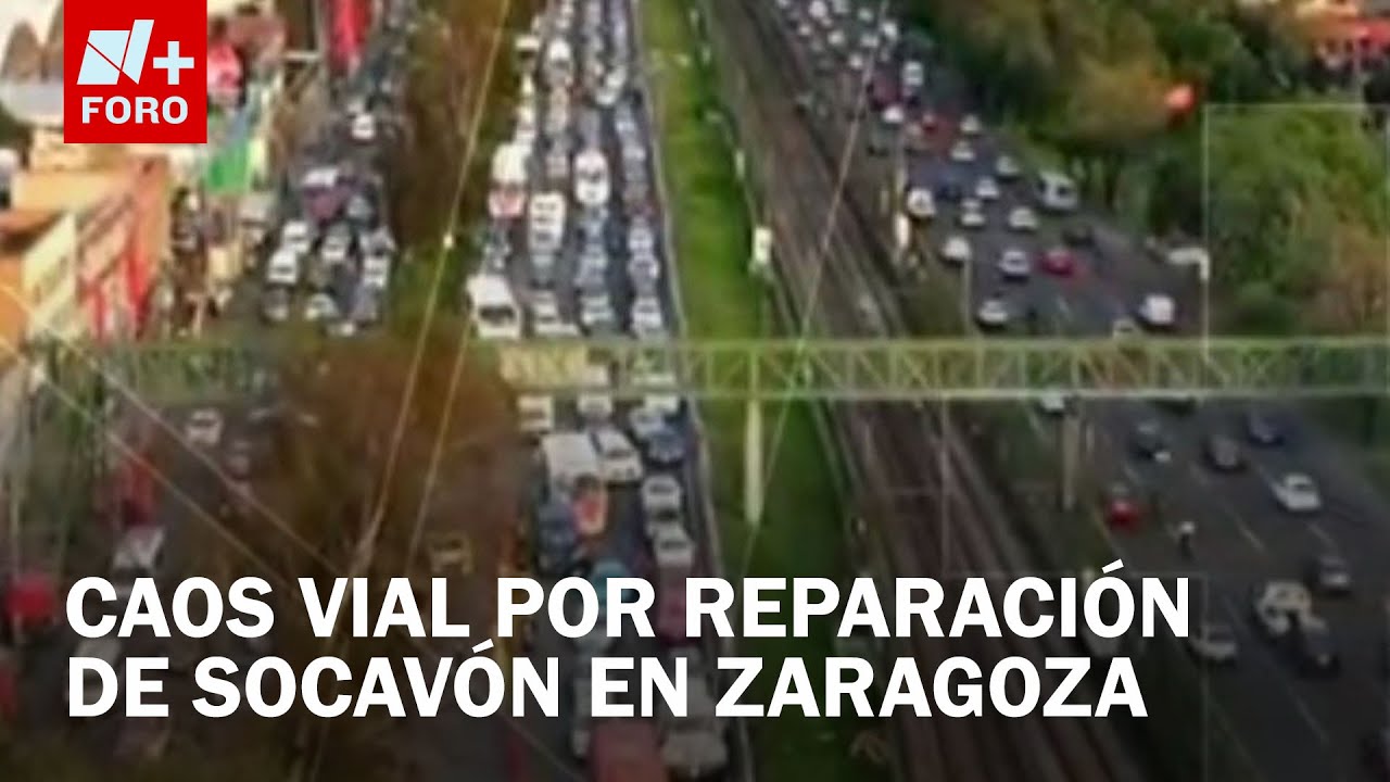 Caos vial por reparación de mega socavón en Zaragoza, así se ve desde el aire - Las Noticias