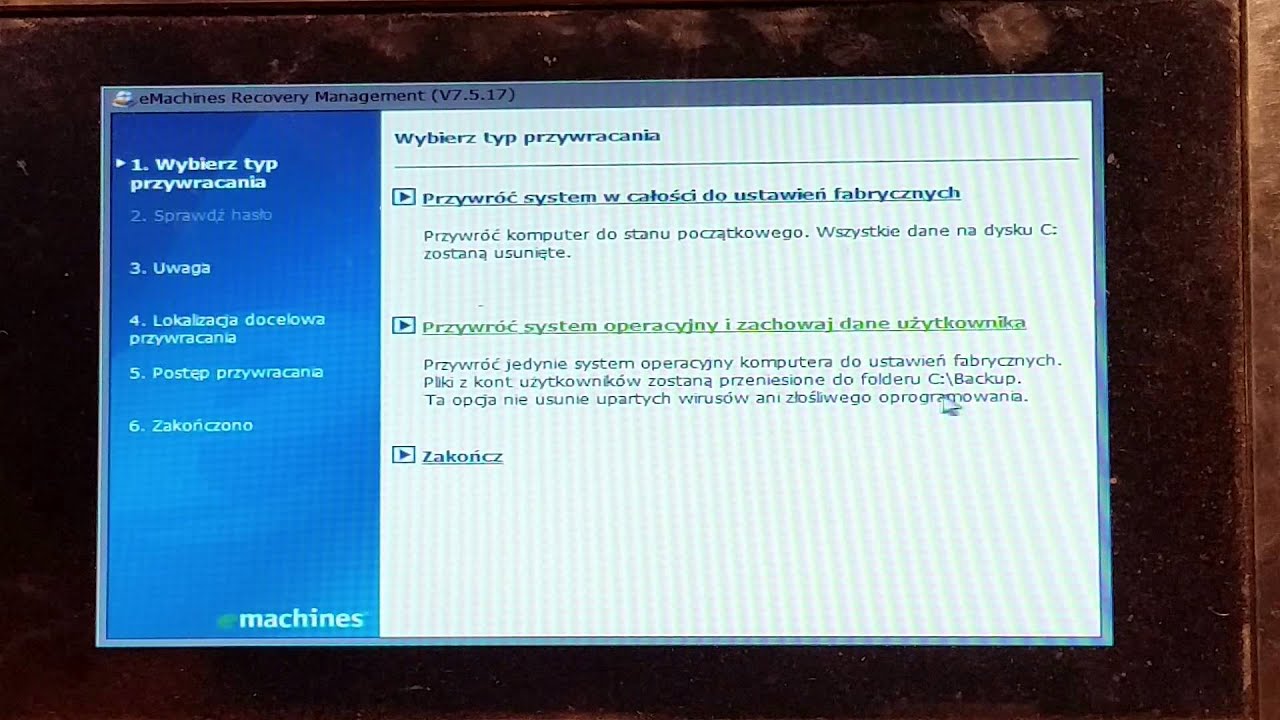 Przywracanie ustawień fabrycznych eMachines eM250 | ForumWiedzy