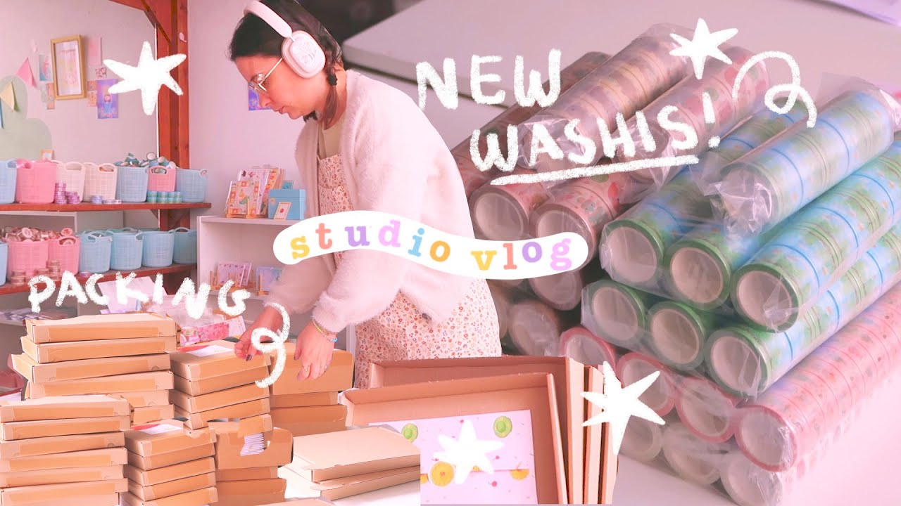 SMALL BIZ VLOG ☆ New washi tapes! Making DIY stamps with laser, packing subscription goodies