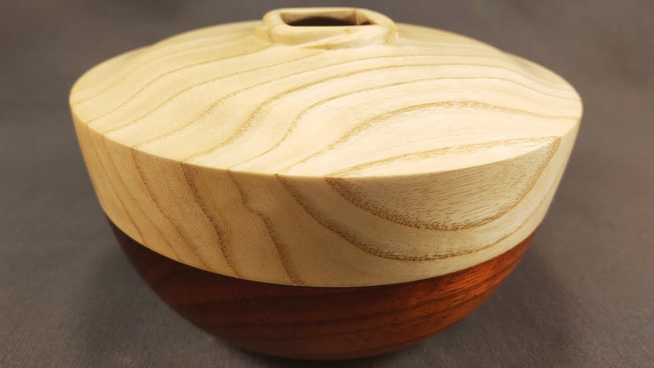 Woodturning maple-padauk square opening hollow form
