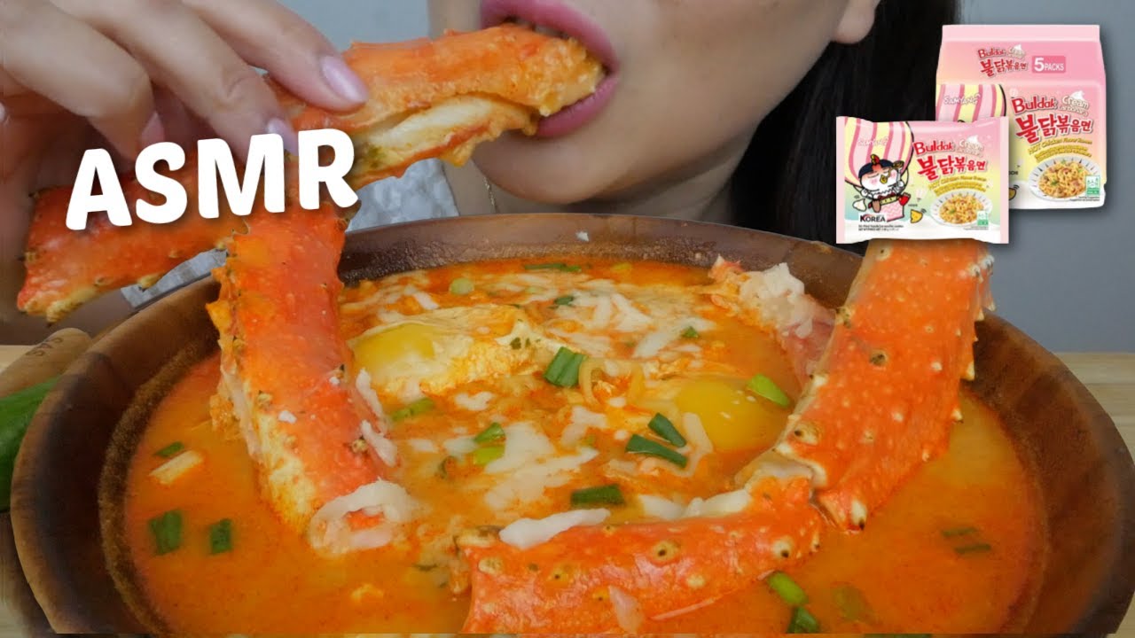 ASMR Samyang Buldak Cream Carbonara Hot Chicken Stew with KING Crab Legs & Soft Eggs NO Talking