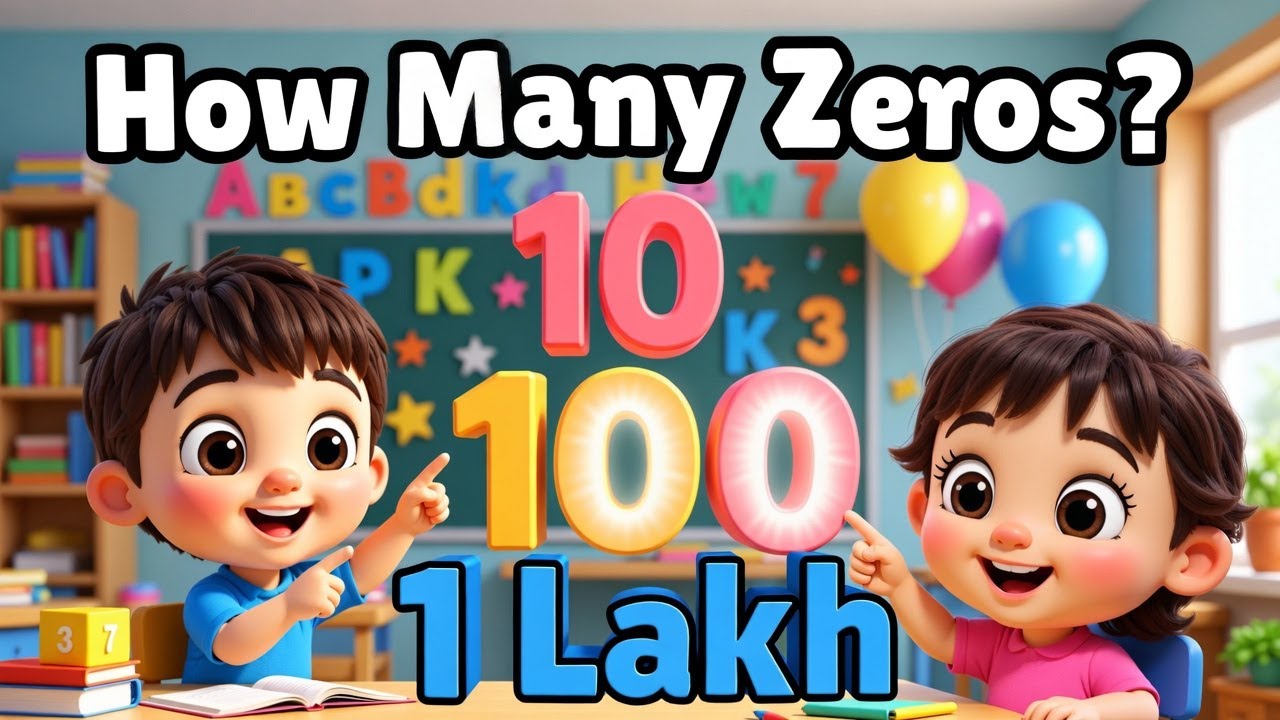 Learn Numbers with Fun | Kids Learning | 10, 100, 1000, 1 lakh | How many zeros kids learning video