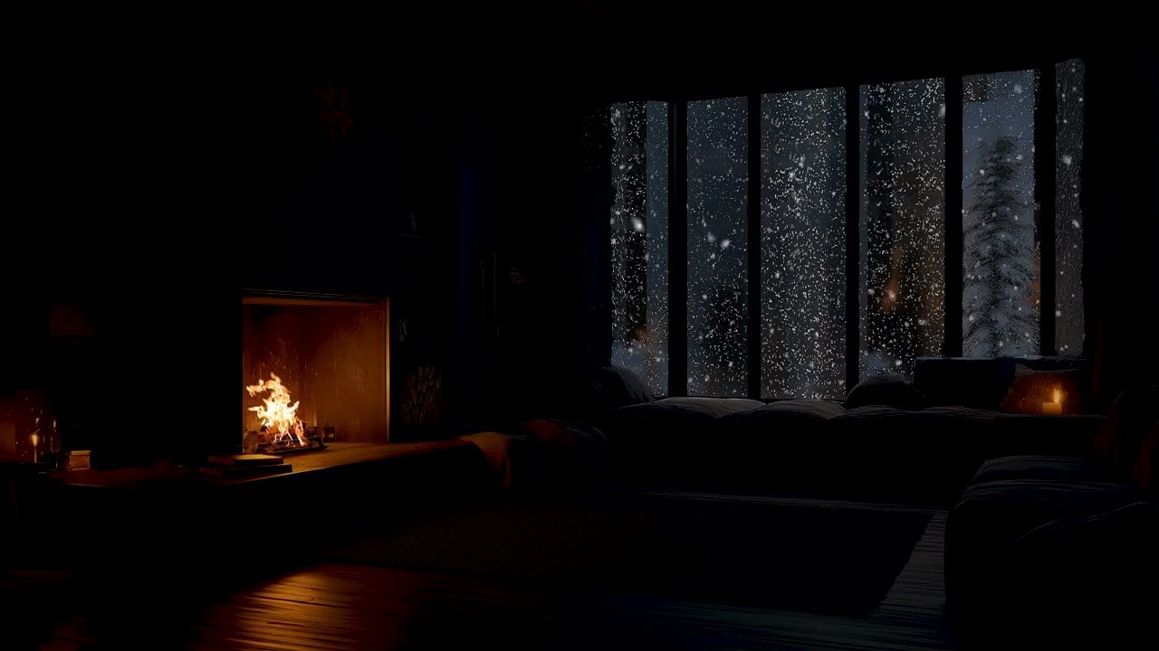 Quiet Winter Night in a Cozy Cabin 🔥 Serene Winter Cabin Vibes with Snowy Views & Crackling Fire