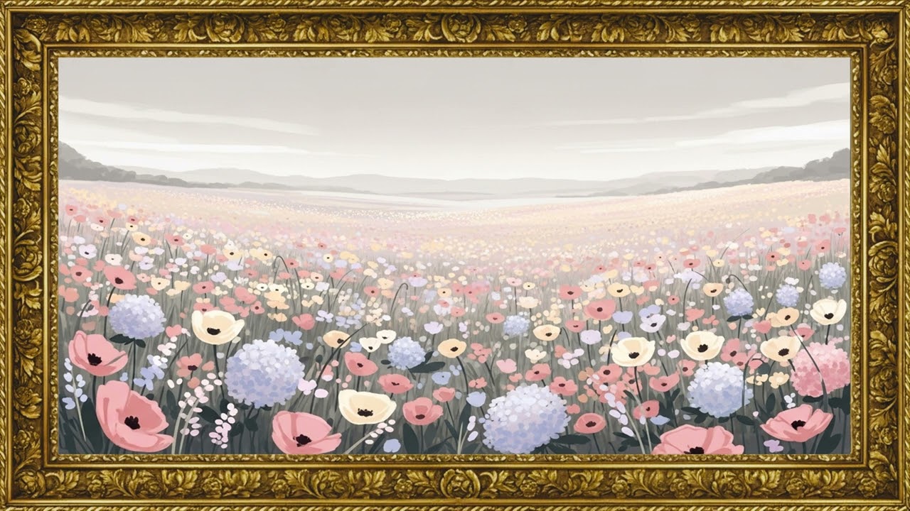 Romantic Countryside Flower Field | Gentle Pastel Canvas Visual