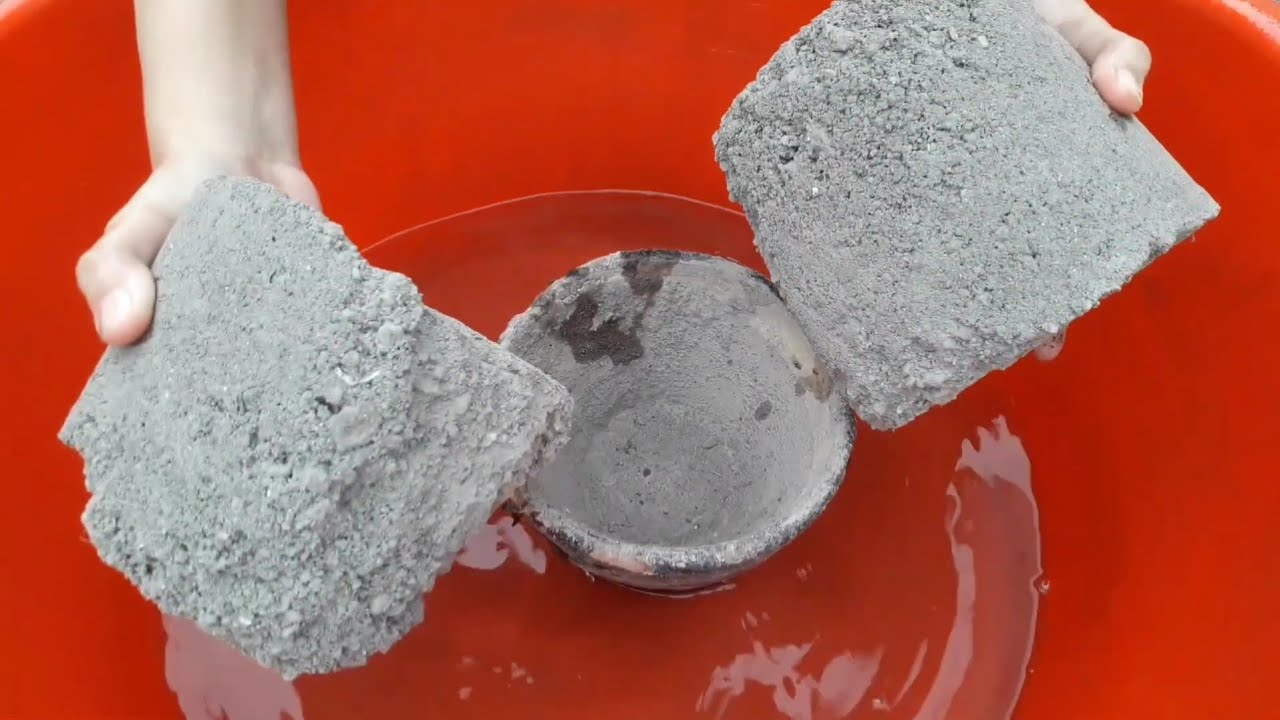 Super soft reused cement shapes crumbling in water+dry crumbling over sheet ASMR video ❣️💦😴❤
