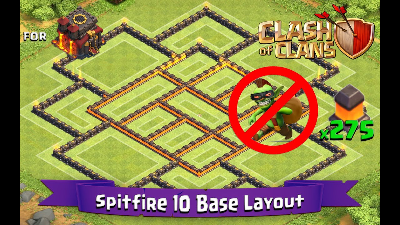 Clash Of Clans: TH10 | BEST Farming Base Layout (275 Walls) - Spitfire 10
