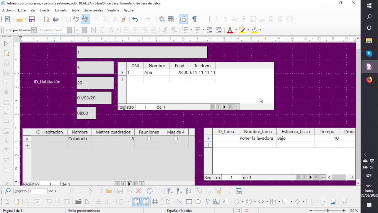 Libre Office Base 6 - Tutorial formularios vista diseño e informes