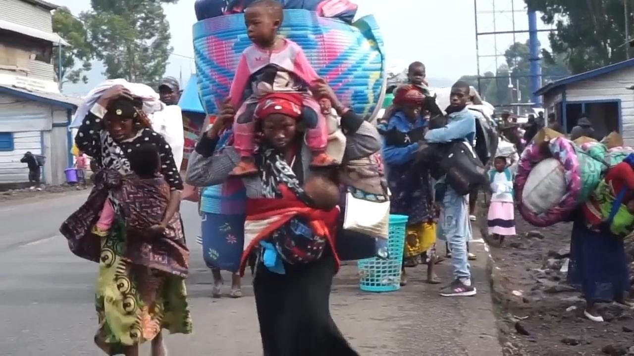 Displaced people flee camps on outskirts of Goma as fighting intensifies